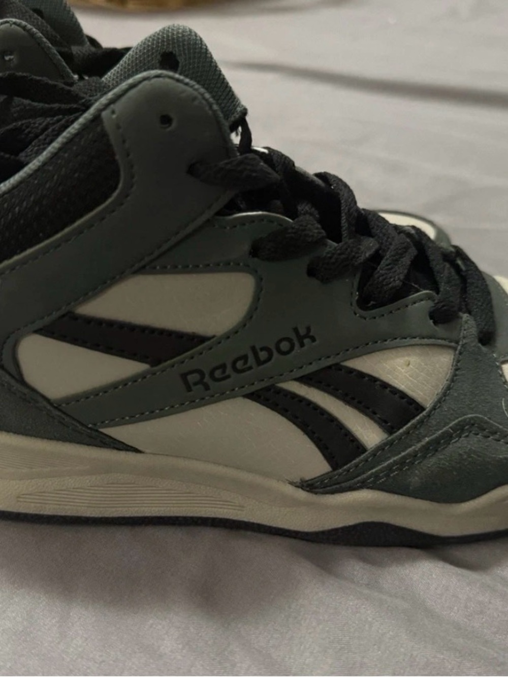 Reebok Olive Green Black and Cream High-Top Athletic Sneakers